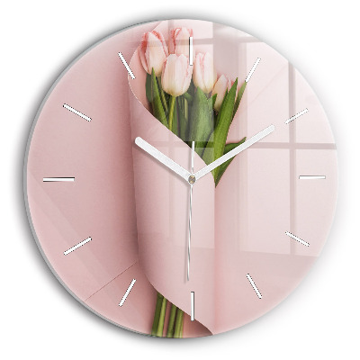 Wanduhr rund mit motiv Blumenstrauß aus Tulpenblüten