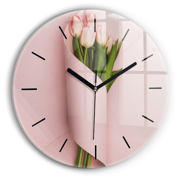 Wanduhr rund mit motiv Blumenstrauß aus Tulpenblüten
