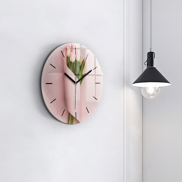 Wanduhr rund mit motiv Blumenstrauß aus Tulpenblüten