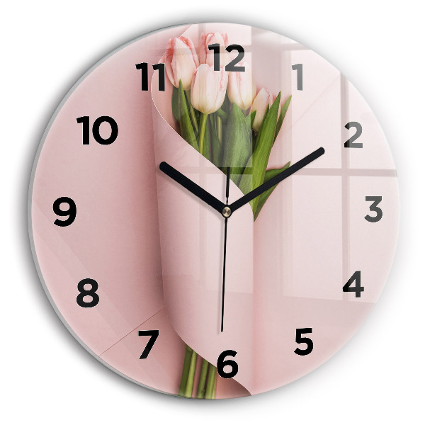 Wanduhr rund mit motiv Blumenstrauß aus Tulpenblüten