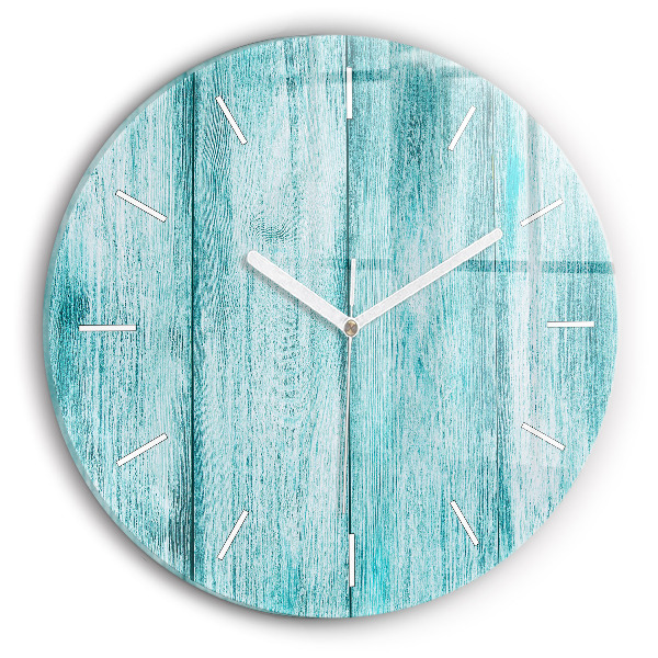 Wanduhr glas rund Blaues altes Holz