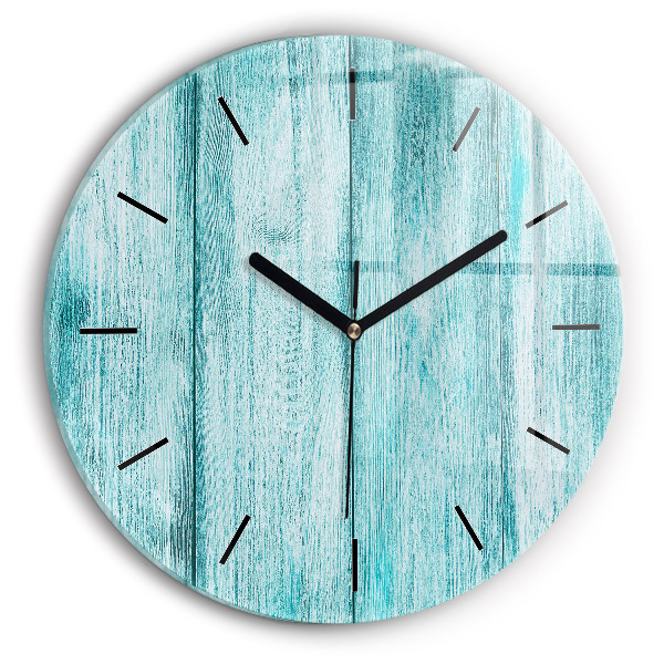 Wanduhr glas rund Blaues altes Holz