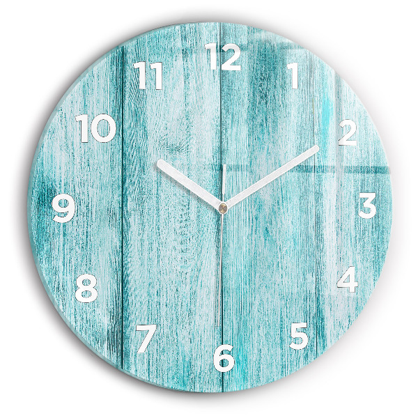Wanduhr glas rund Blaues altes Holz