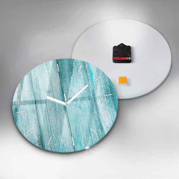 Wanduhr glas rund Blaues altes Holz