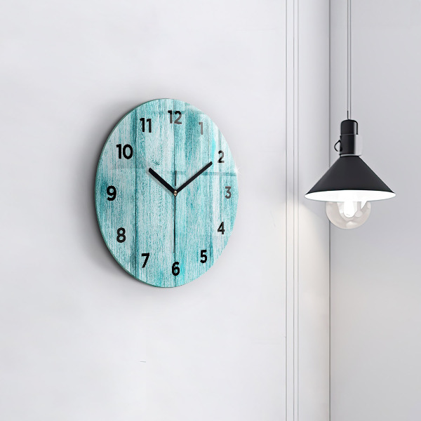 Wanduhr glas rund Blaues altes Holz