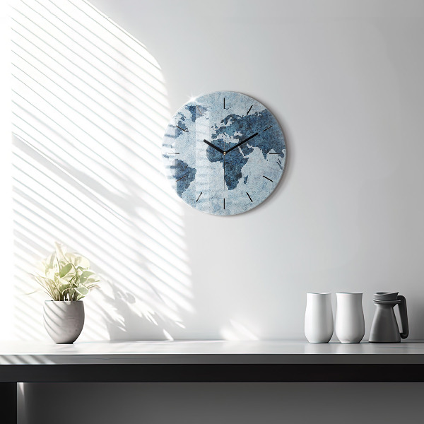 Wanduhr rund Gemalte Weltkarte