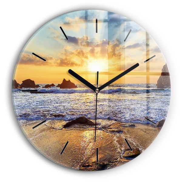 Wanduhr rund mit motiv Sonnenuntergang am Strand