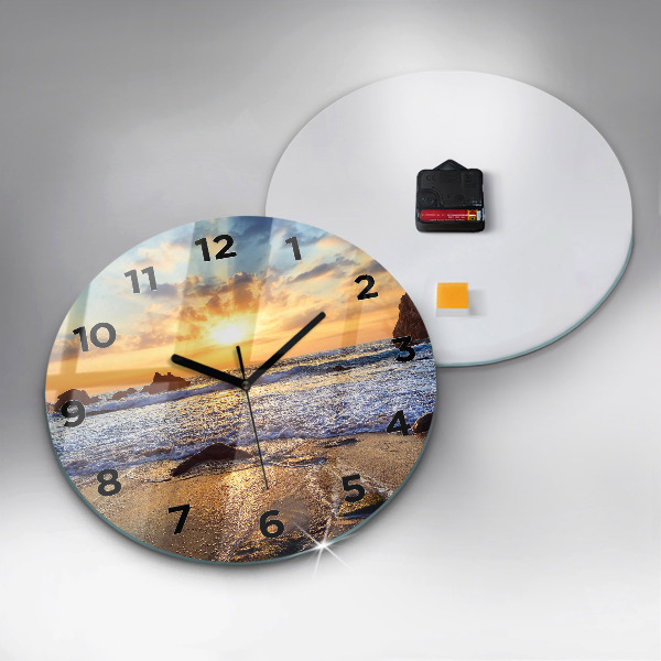 Wanduhr rund mit motiv Sonnenuntergang am Strand