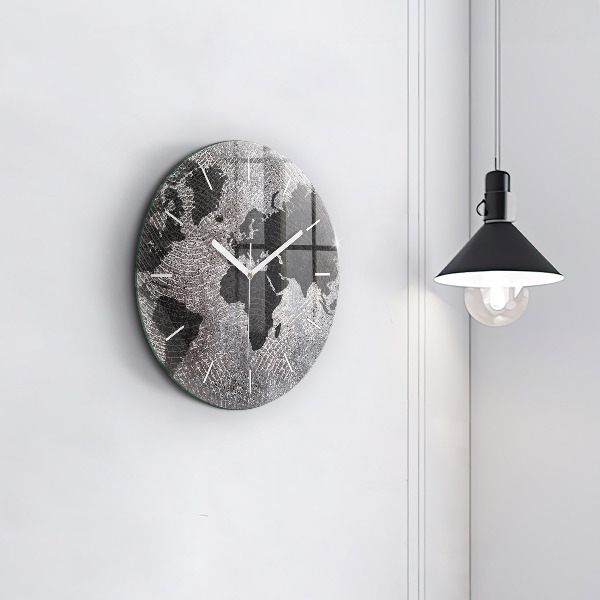 Wanduhr glas rund Weltkarte Beton