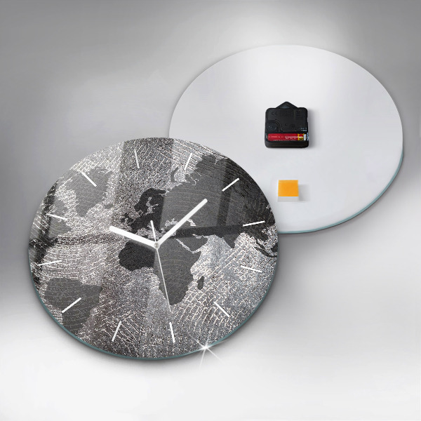 Wanduhr glas rund Weltkarte Beton