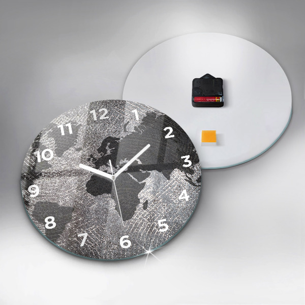 Wanduhr glas rund Weltkarte Beton