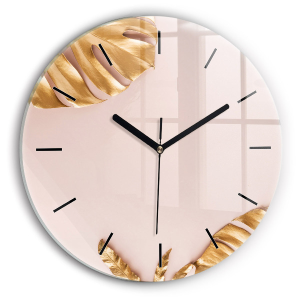 Wanduhr rund mit motiv Goldene tropische Blätter