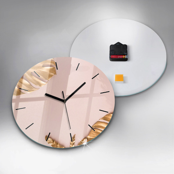 Wanduhr rund mit motiv Goldene tropische Blätter