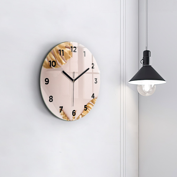 Wanduhr rund mit motiv Goldene tropische Blätter