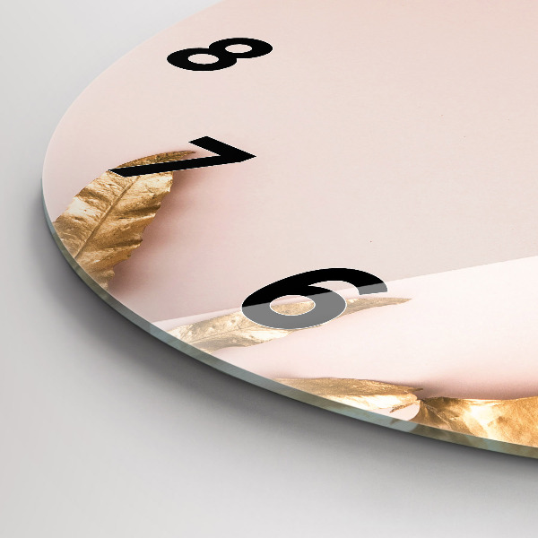 Wanduhr rund mit motiv Goldene tropische Blätter