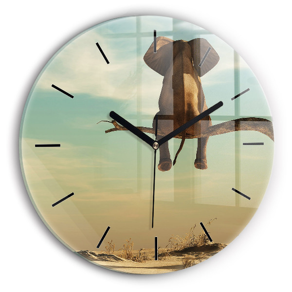 Wanduhr glas rund Elefant in einem Baum
