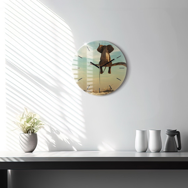 Wanduhr glas rund Elefant in einem Baum