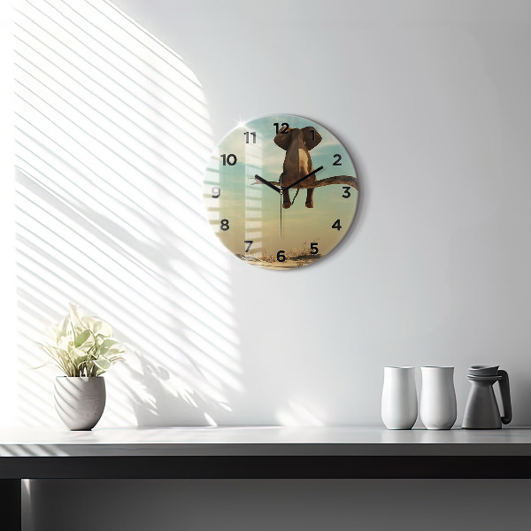 Wanduhr glas rund Elefant in einem Baum