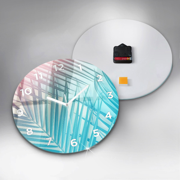 Wanduhr glas rund Tropische Palme