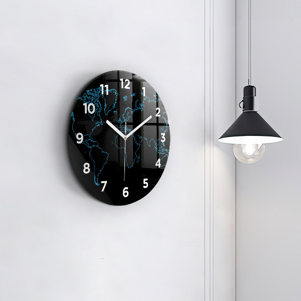Wanduhr glas rund Konturen einer Weltkarte