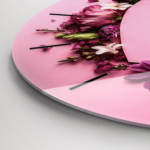 Wanduhr glas rund Herz aus Blumen