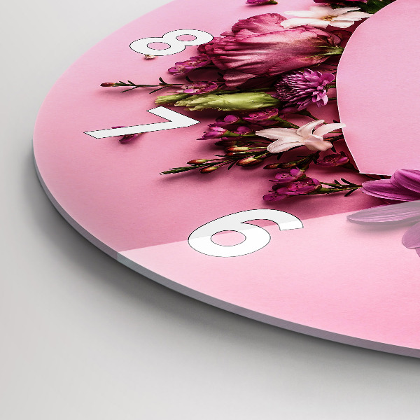 Wanduhr glas rund Herz aus Blumen