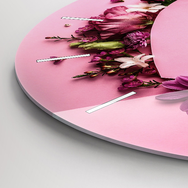 Wanduhr glas rund Herz aus Blumen