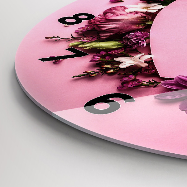 Wanduhr glas rund Herz aus Blumen