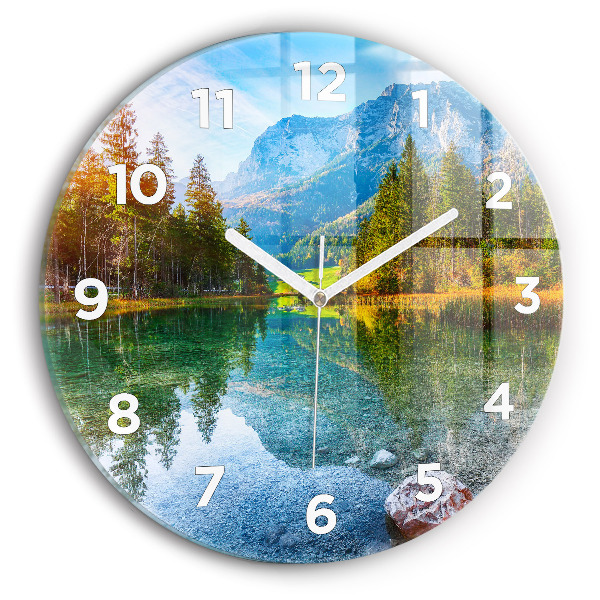 Wanduhr glas rund Fluss Berge Landschaft