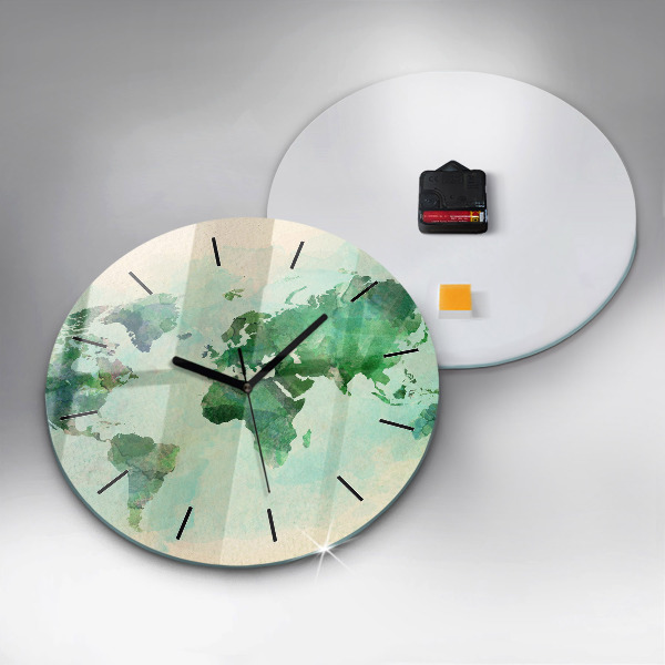 Wanduhr rund Aquarell Weltkarte