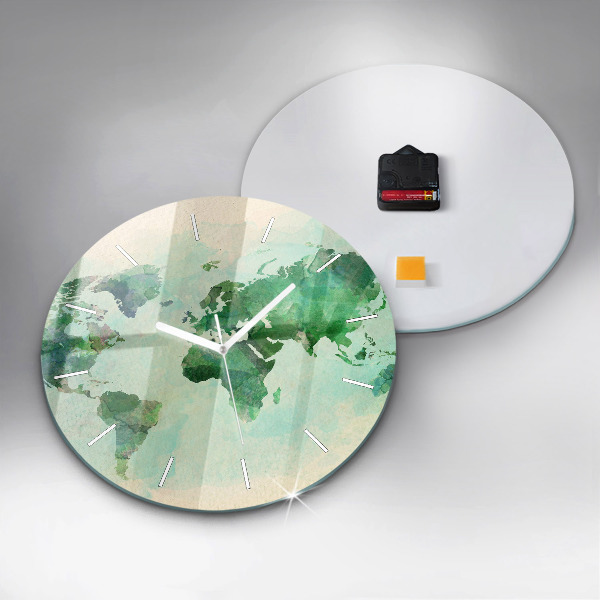 Wanduhr rund Aquarell Weltkarte