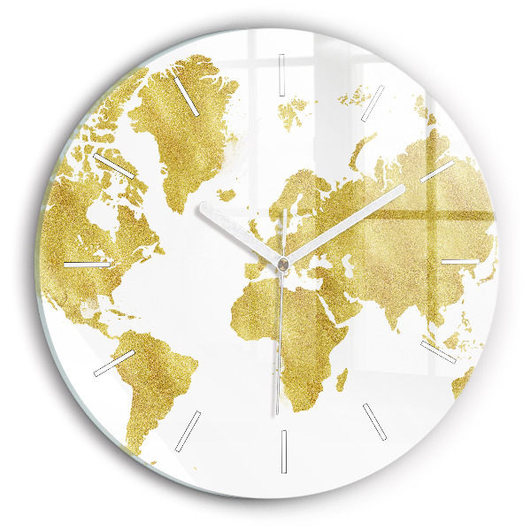 Wanduhr rund Goldene Weltkarte