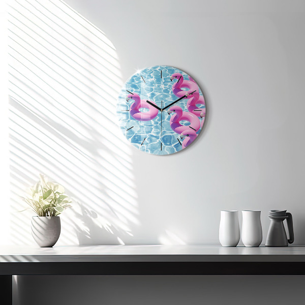 Wanduhr rund mit motiv Aufblasbare Flamingos