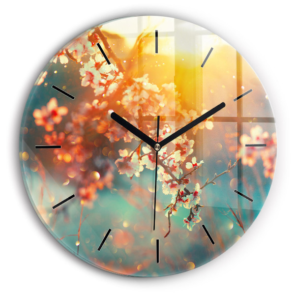 Wanduhr rund Frühlingsblumen