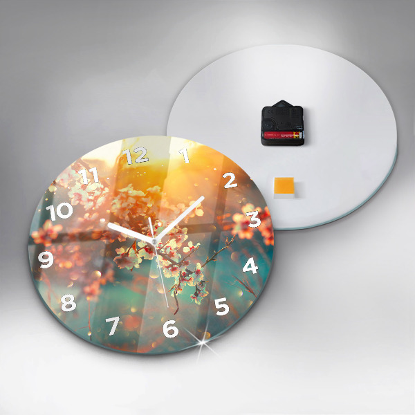 Wanduhr rund Frühlingsblumen