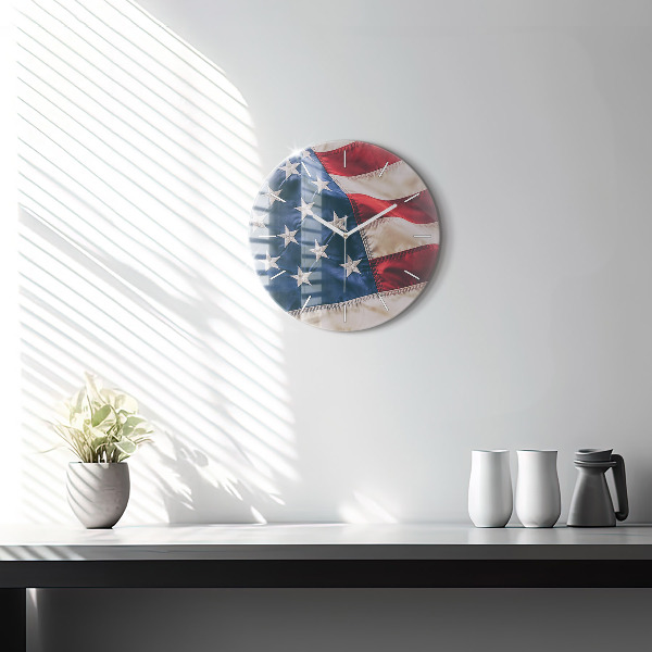 Wanduhr glas rund Amerikanische Flagge