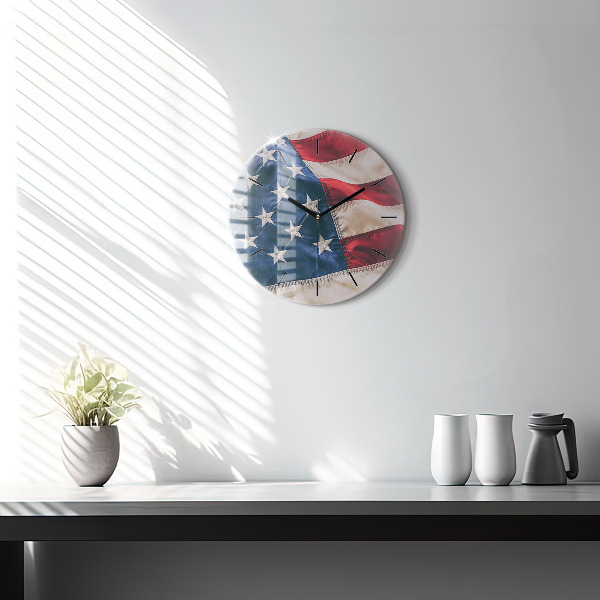Wanduhr glas rund Amerikanische Flagge