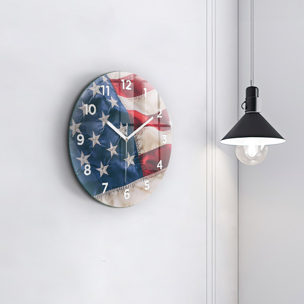 Wanduhr glas rund Amerikanische Flagge