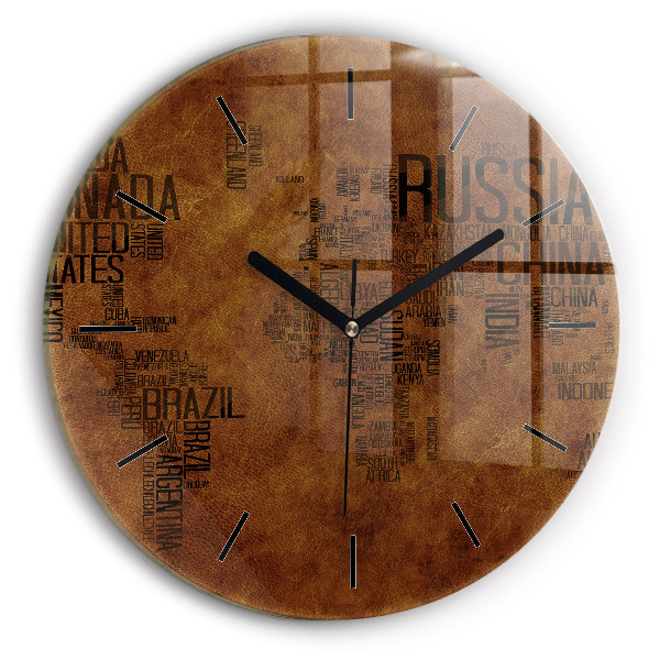Wanduhr glas rund Karte mit Ländernamen