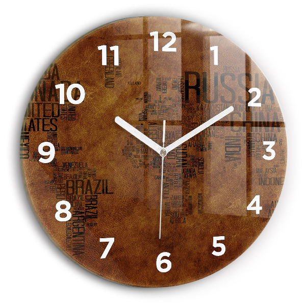 Wanduhr glas rund Karte mit Ländernamen