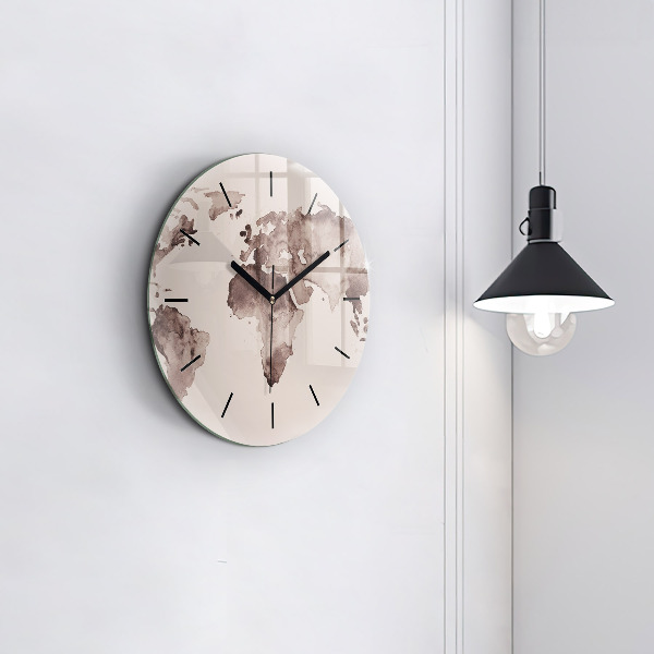 Wanduhr rund Aquarellkarte der Welt
