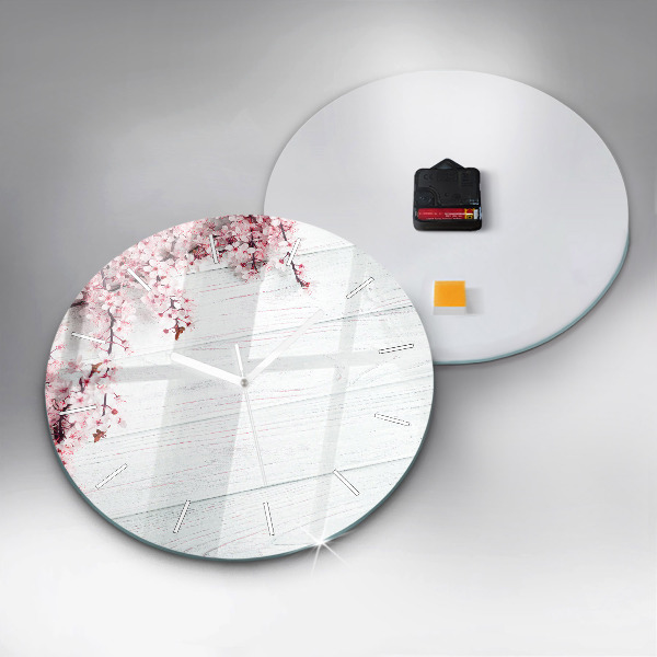 Wanduhr glas rund Frühlingsblumen