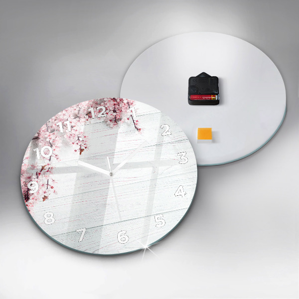 Wanduhr glas rund Frühlingsblumen