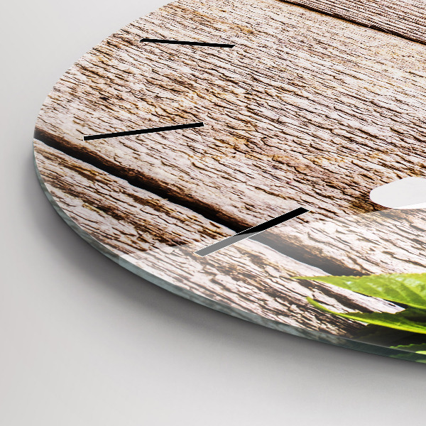 Wanduhr glas rund Blumen auf Holz