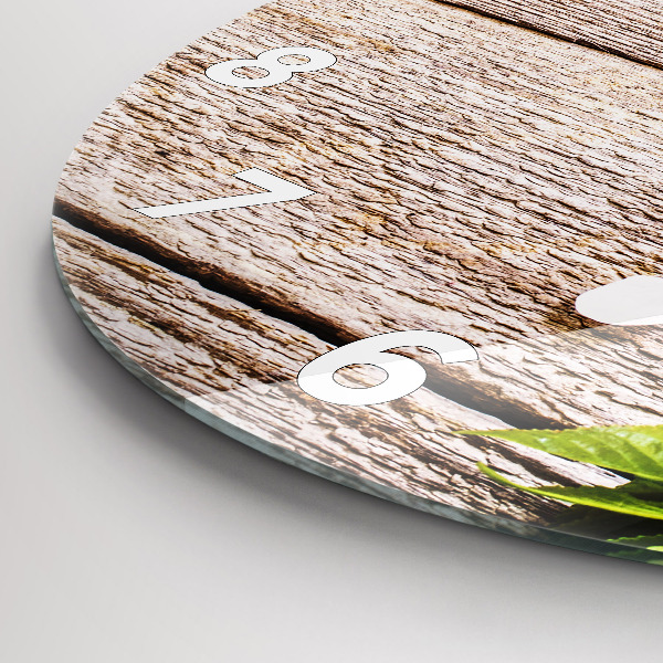 Wanduhr glas rund Blumen auf Holz