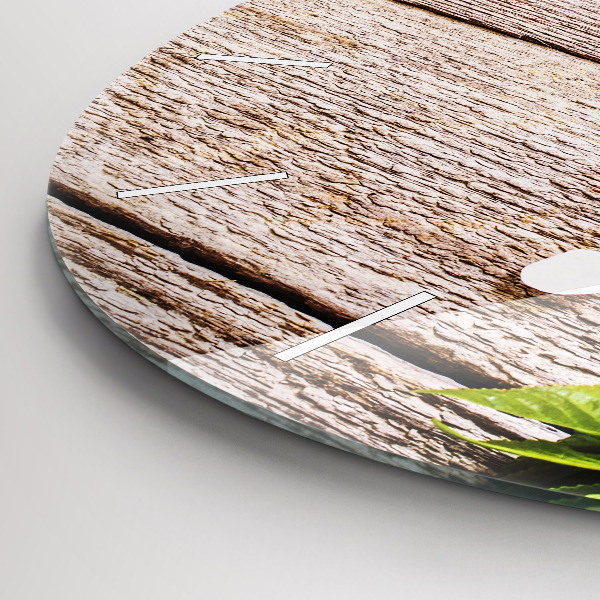 Wanduhr glas rund Blumen auf Holz