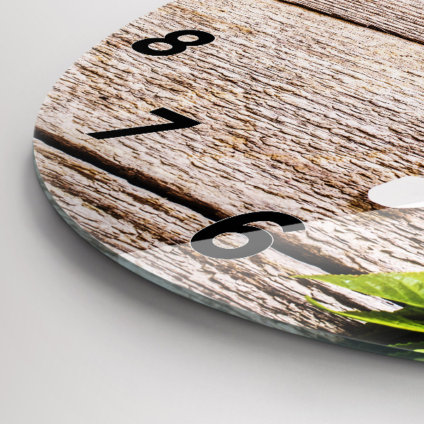 Wanduhr glas rund Blumen auf Holz