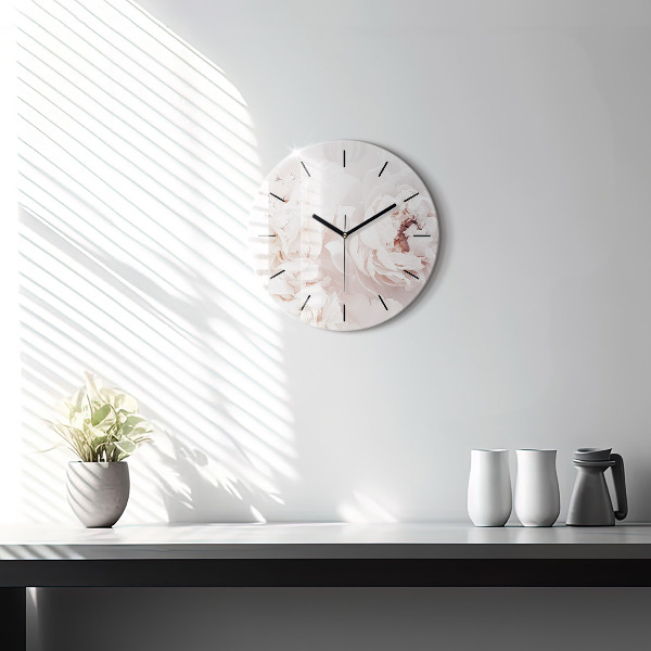 Wanduhr glas rund Pfingstrosenblüten