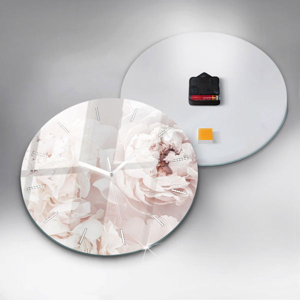 Wanduhr glas rund Pfingstrosenblüten