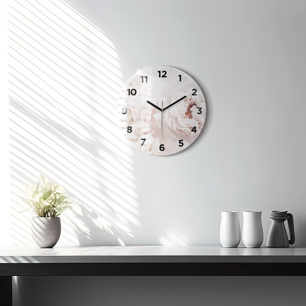 Wanduhr glas rund Pfingstrosenblüten